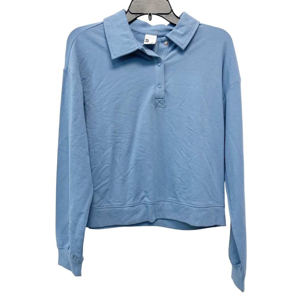 All in Motion Women's Blue Snap Collar Long Sleeve Polo Sweatshirt Size S - Picture 2 of 6